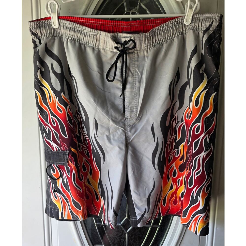 Urban Up One Pocket Flames Swim Shorts Size Large Y2K